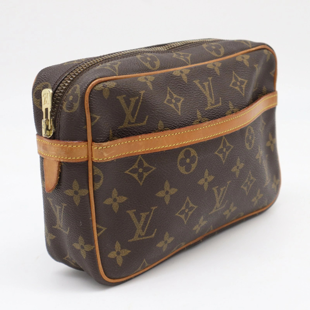 Louis Vuitton Monogram Compiegne Canvas Leather Shoulder Bag Beige Brown